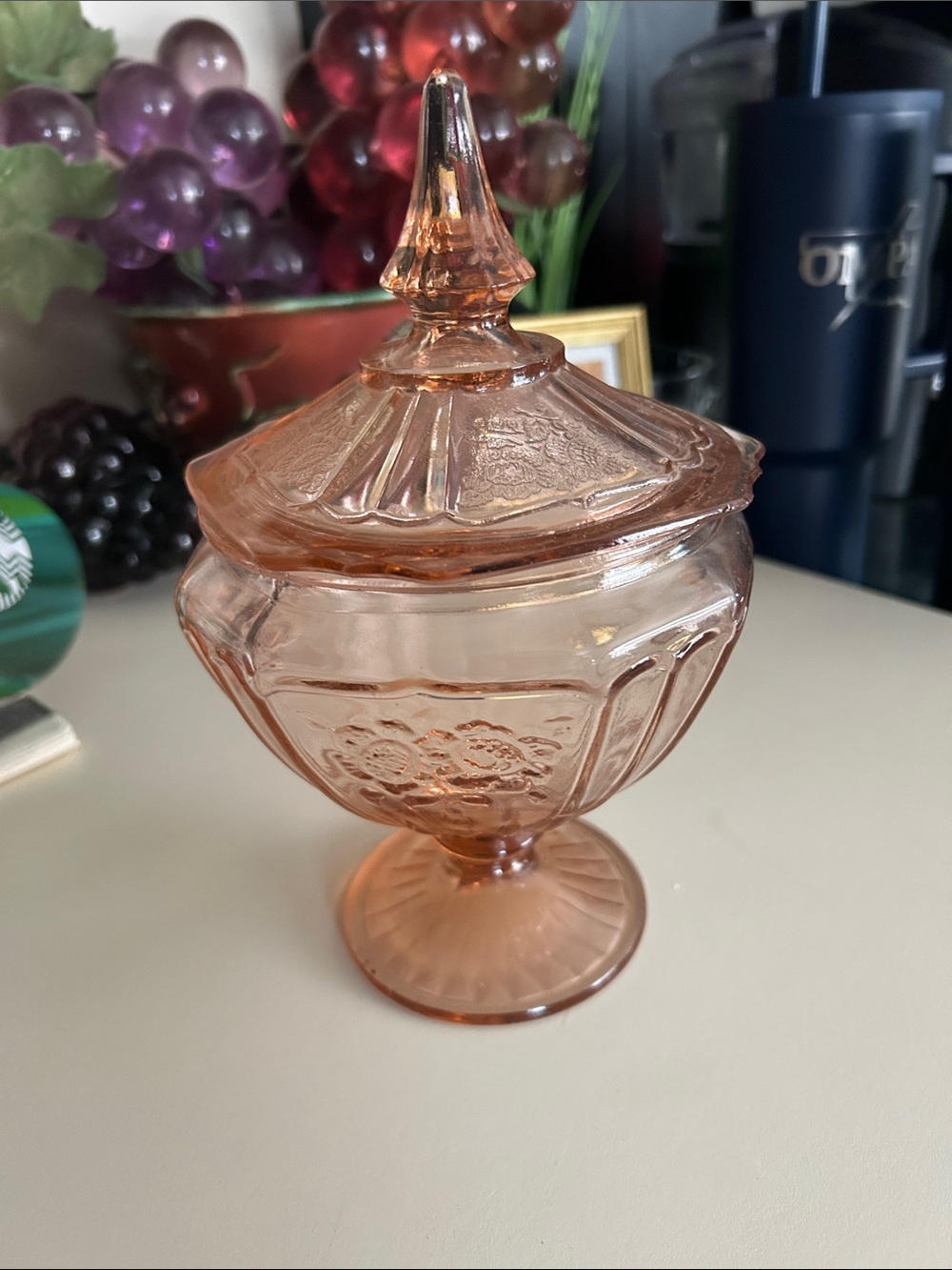 Anchor Hocking Pink Covered Candy Dish